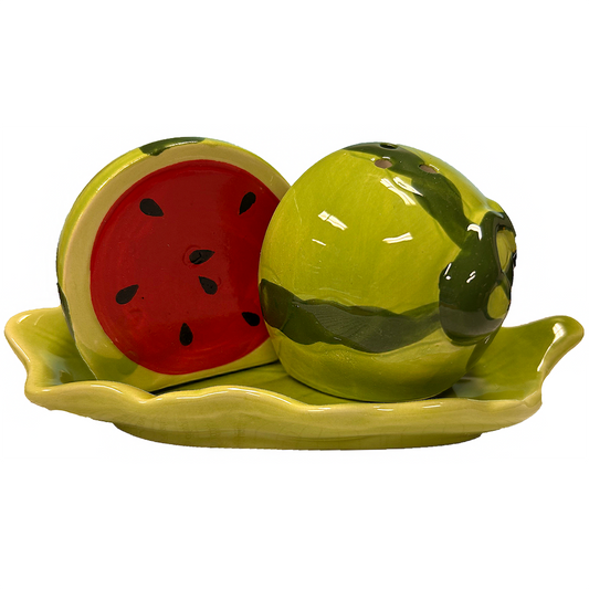 Watermelon Ceramic Salt and Pepper Shaker Farm Set with Tray