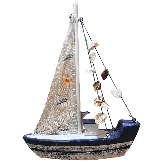 Sailboat Model Decor, Wooden Sailing Boat Nautical Decor 7"