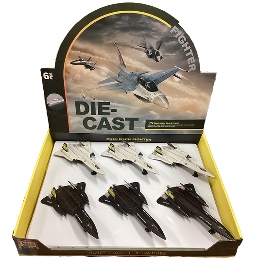 Diecast Pull-Back SR71 Fighter Planes, Display of 6 Units