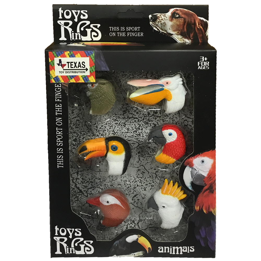 Exotic Birds Ring Display Set, x6 Rings Assortment