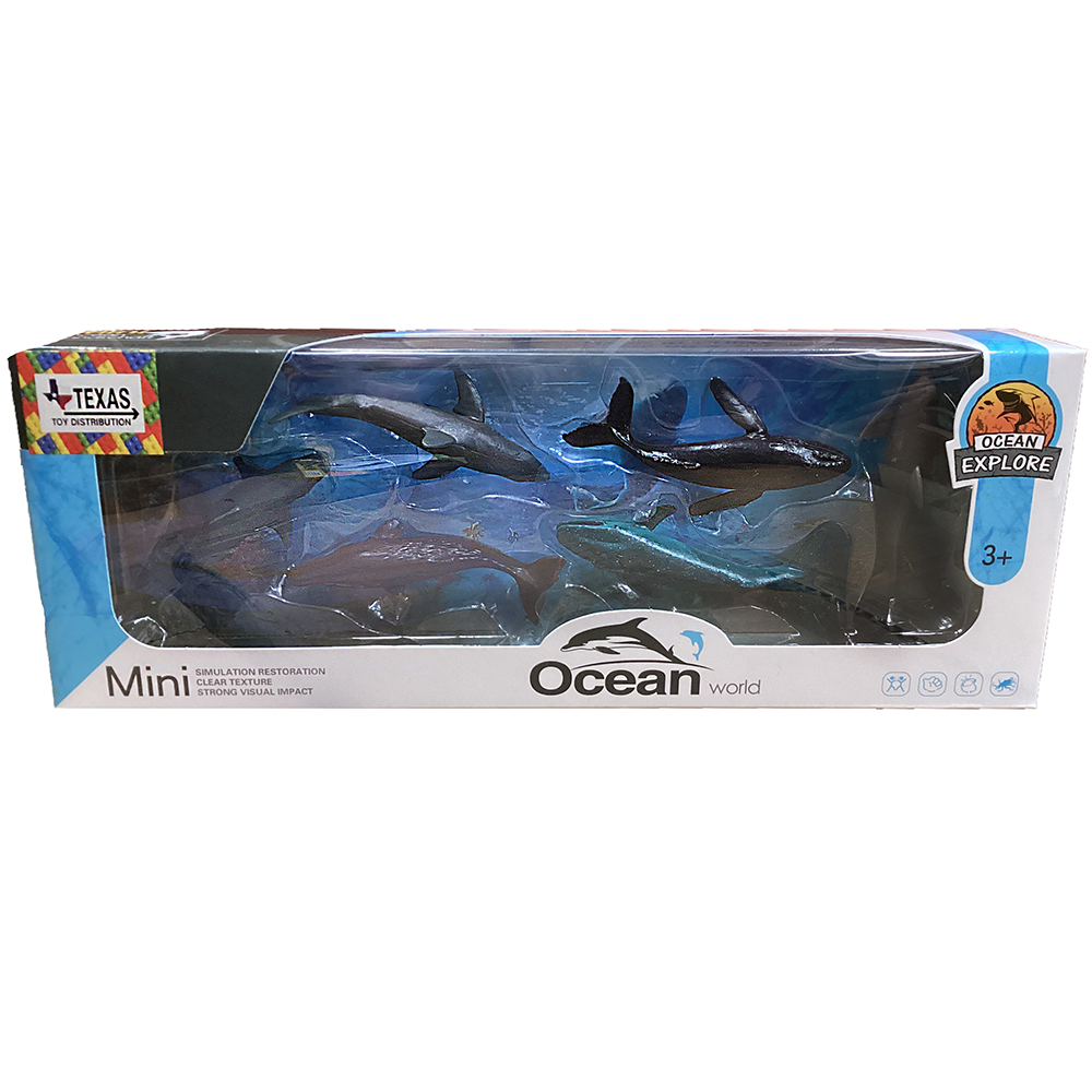 Marine Life Ocean Animal Figurines in Window Box, 6 pcs