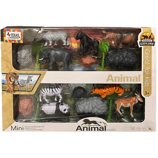 Jungle Safari Zoo Animal Figurines in Window Box