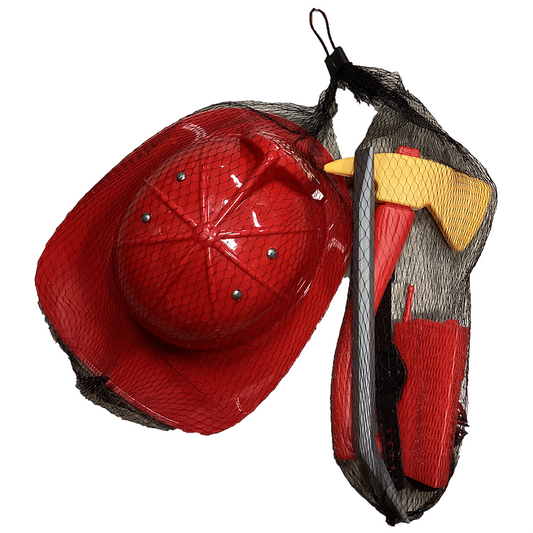 Fire Helmet Set in Net Bag, Firefighter Accessories Included