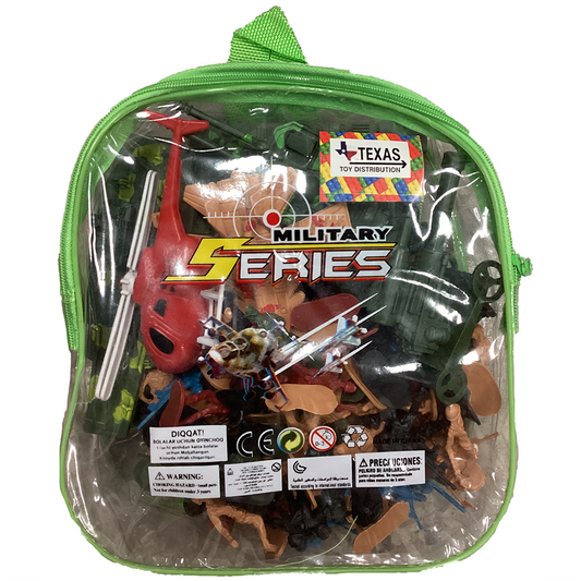 Military Figurines Set with Vehicles in Clear Backpack