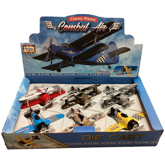Classic Combat Airplane Pull-Back Plane Toys, Display of 6