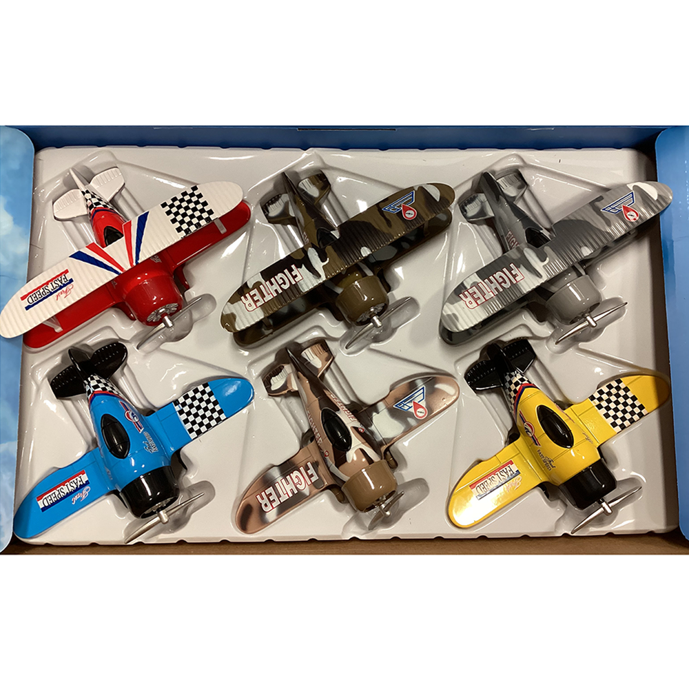 Classic Combat Airplane Pull-Back Plane Toys, Display of 6