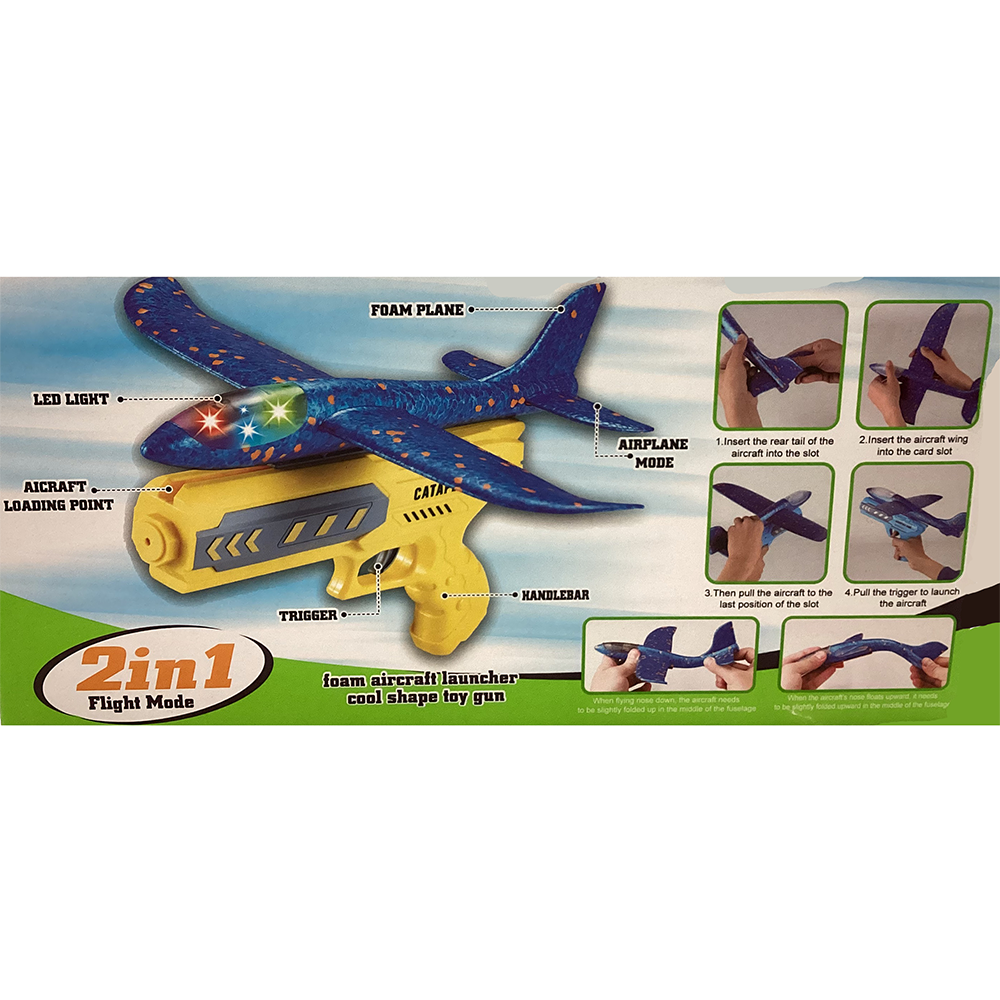 Gliding Foam Airplane with Gun Ejection Launcher, 3 Colors