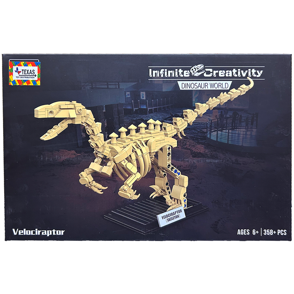 Velociraptor Skeleton Dinosaur Building Brick Kit (358+ pcs) – Texas ...