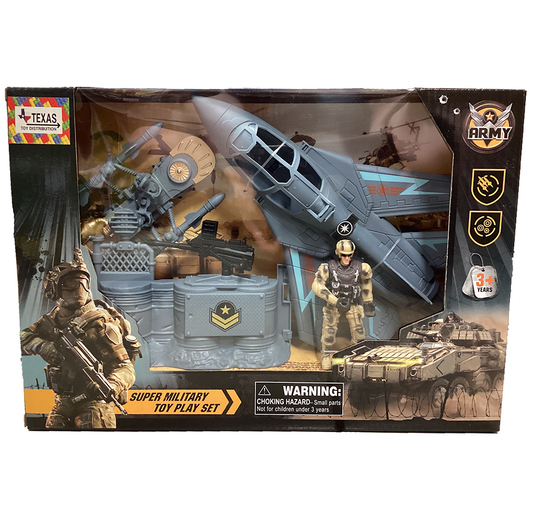 Military Toy Play Set Window Box with Figurine, Jet and Base