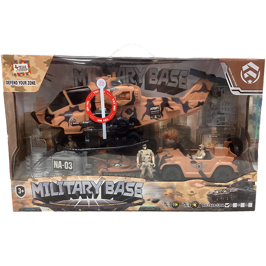 Military Play Set with Apache, Tank, Jeep, and Accessories