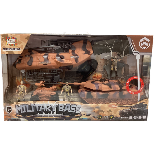 Military Play Set with Chinook, Tank, Jeep, and Accessories