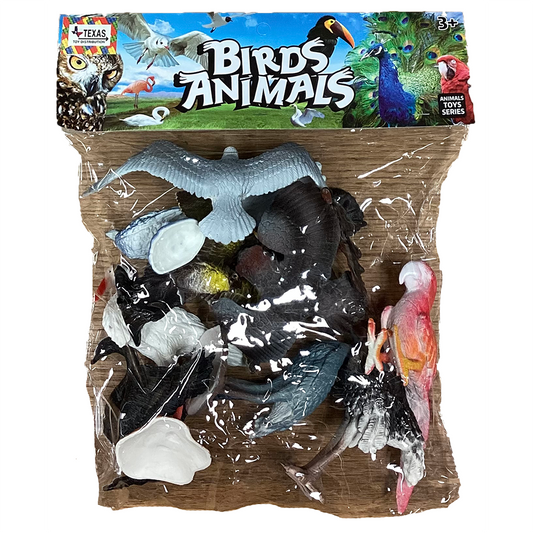 10 Assorted Bird Animal Figurines in Peggable Bag