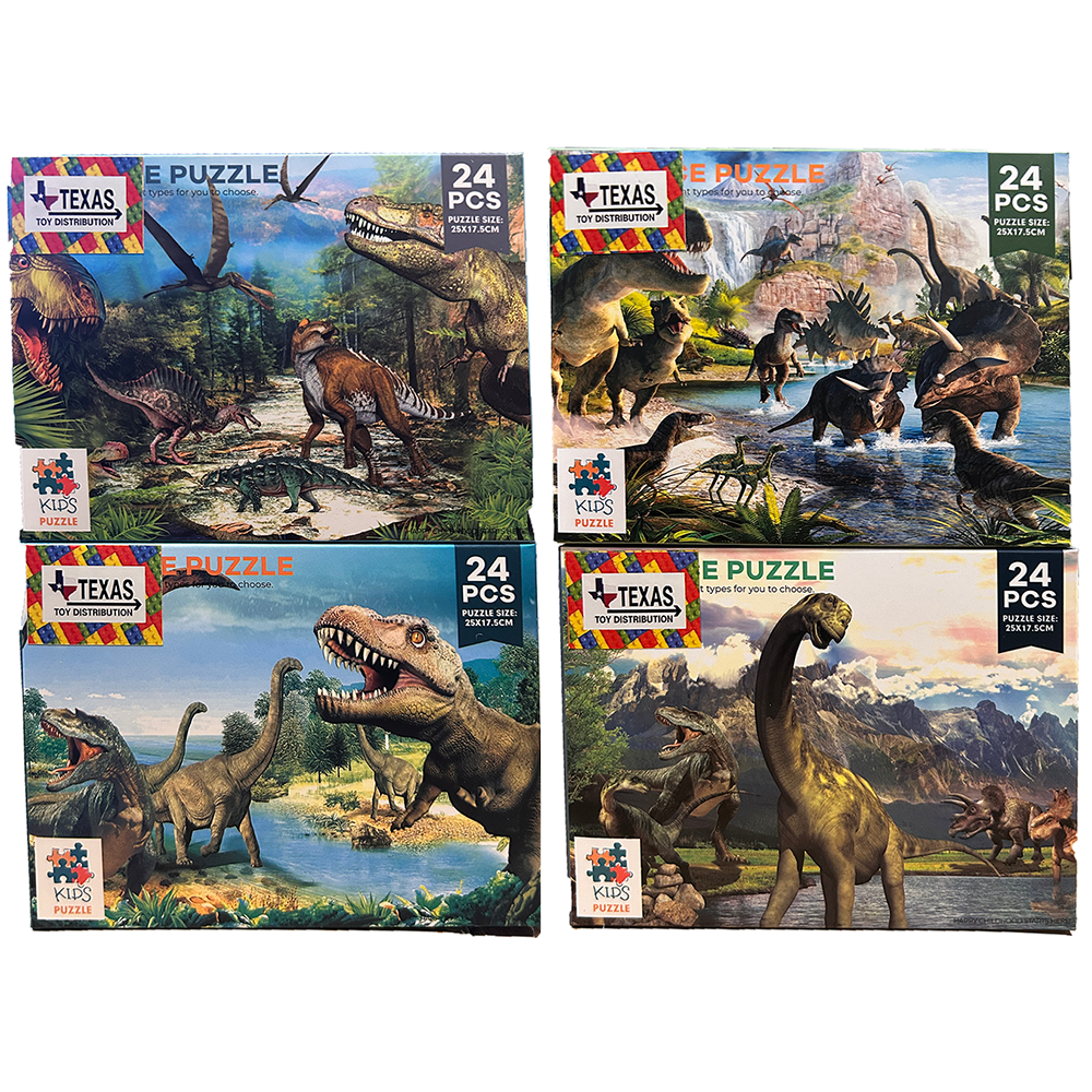 Dinosaur Puzzle Display Set of 16, Assort x4 Dino Puzzles