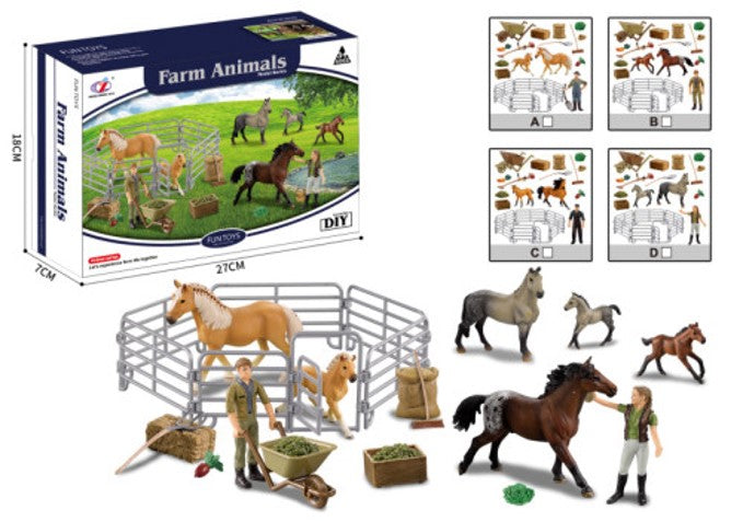 Farm Animal Figurine Play Set with Accessories, 4 Styles