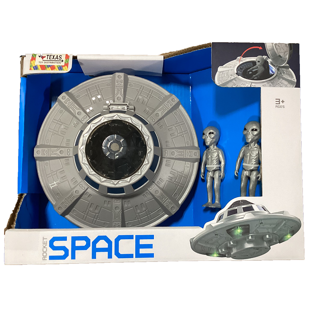 UFO Space Playset with Alien Figurines in Open Window Box