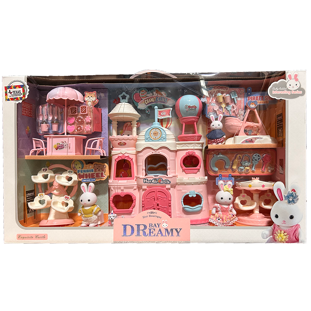 Hot Air Balloon Castle Carnival Play Set w/ Rabbit Figurines