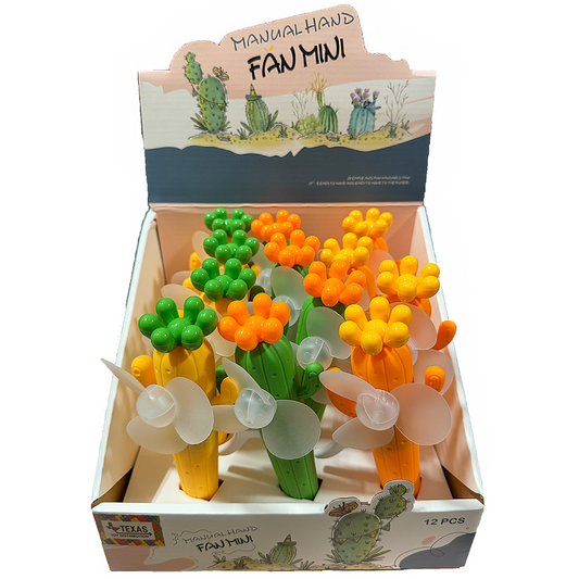 Cactus Fan Manual Mini, Display of 12 with Assorted Colors