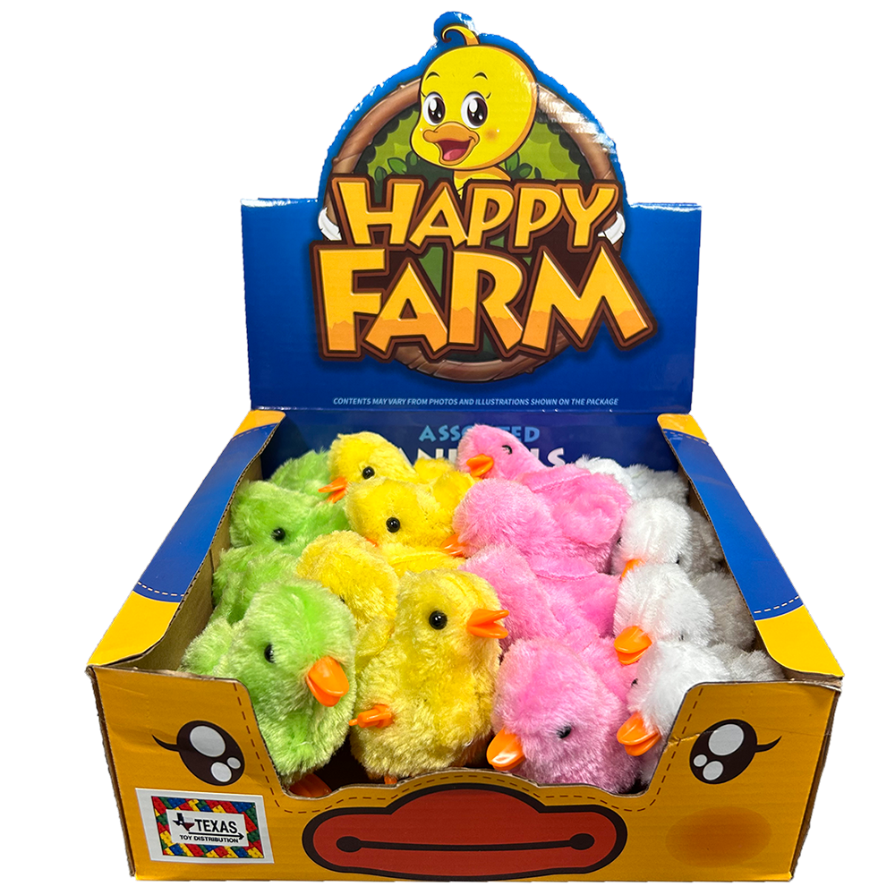 Farm Chick Crank Toys, Display of 16 units, 4 Assort Colors