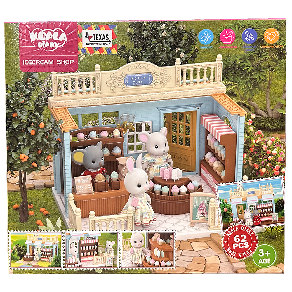 Koala Town Ice Cream Shop Play Set w/ Animal Figurines 62pc