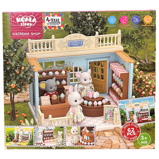 Koala Town Ice Cream Shop Play Set w/ Animal Figurines 62pc