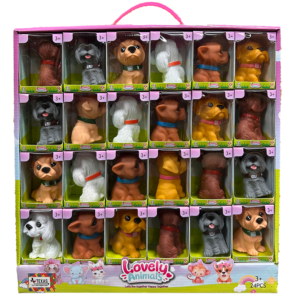 Cute Puppies Rubber Animal Display Set of x24, 6 Dog Styles