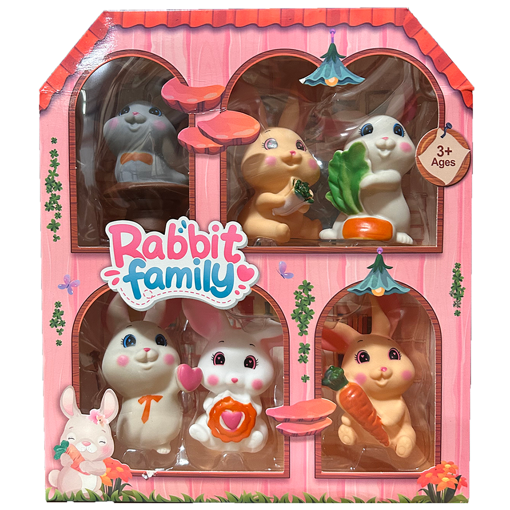 Rabbit Family Rubber Figurine Set in Window Box