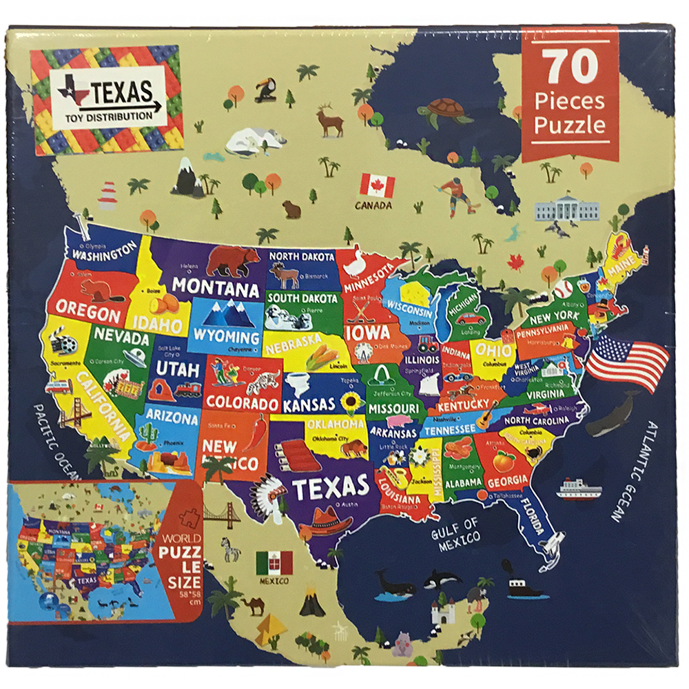 United States Map 70pc Colorful Cardboard Puzzle