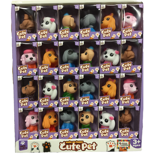 Cute Puppies Rubber Animal Display Set of x24, 6 Dog Styles