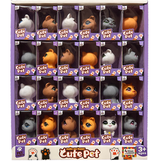 Cute Kittens Rubber Animal Display Set of x24, 6 Cat Styles
