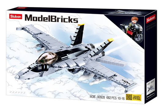 Model F-18 Hornet Fighter Jet Building Brick Kit (628 pcs)