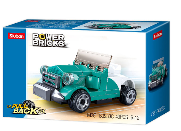 PowerBricks Pull-Back Building Brick Car Display Set