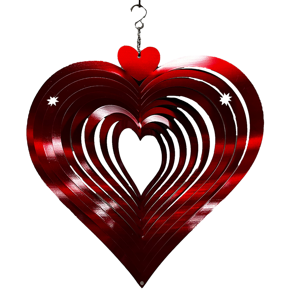 Artistic Stainless Steel Red Heart Wind Spinner Yard Art