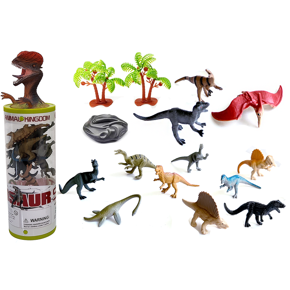 Dinosaur 3" Figurines Tube with Dilophosaurus Topper