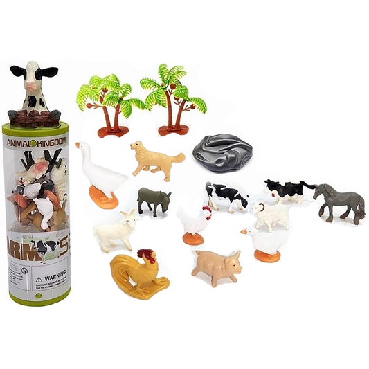 Farm Barn Animal 3" Figurines Tube with Cow Topper