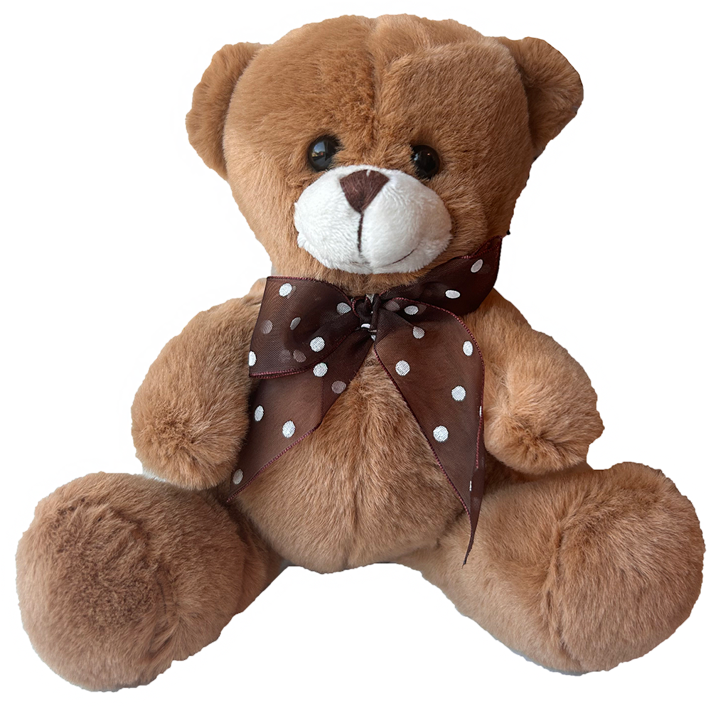 Brown Teddy Bear Plush Toy with Bow, 6" Tall