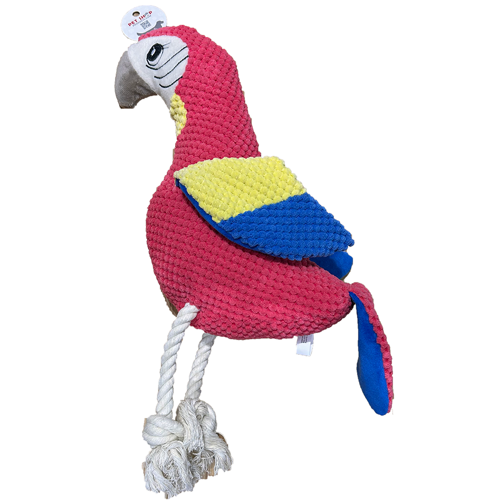 Textured Parrot Plush Toy w/ Rope Legs, Crinkle, Squeaker