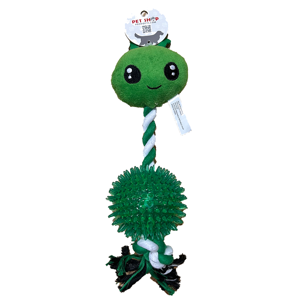 Alien Dog Toy with Spiky Ball, Rope, and Plush Squeaker Head – Texas ...