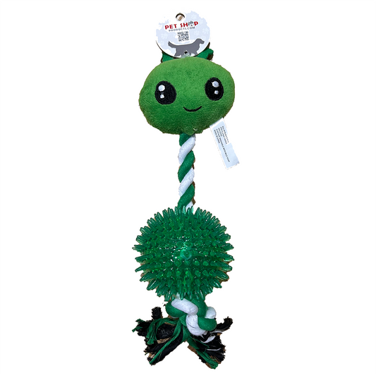 Alien Dog Toy with Spiky Ball, Rope, and Plush Squeaker Head