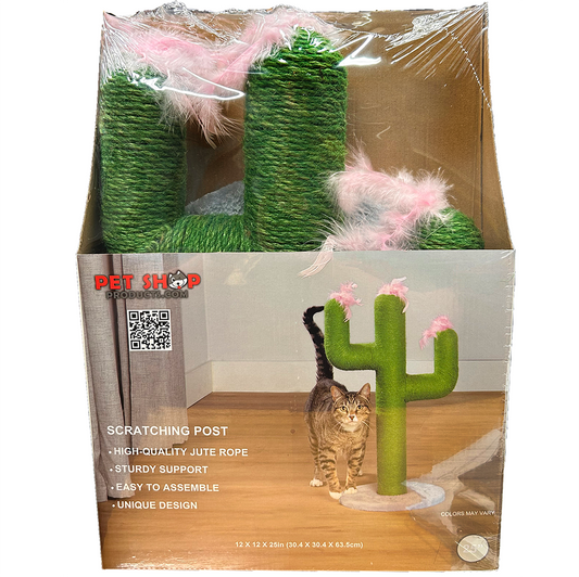 Green Cactus Cat Scratching Post with Quality Jute Rope