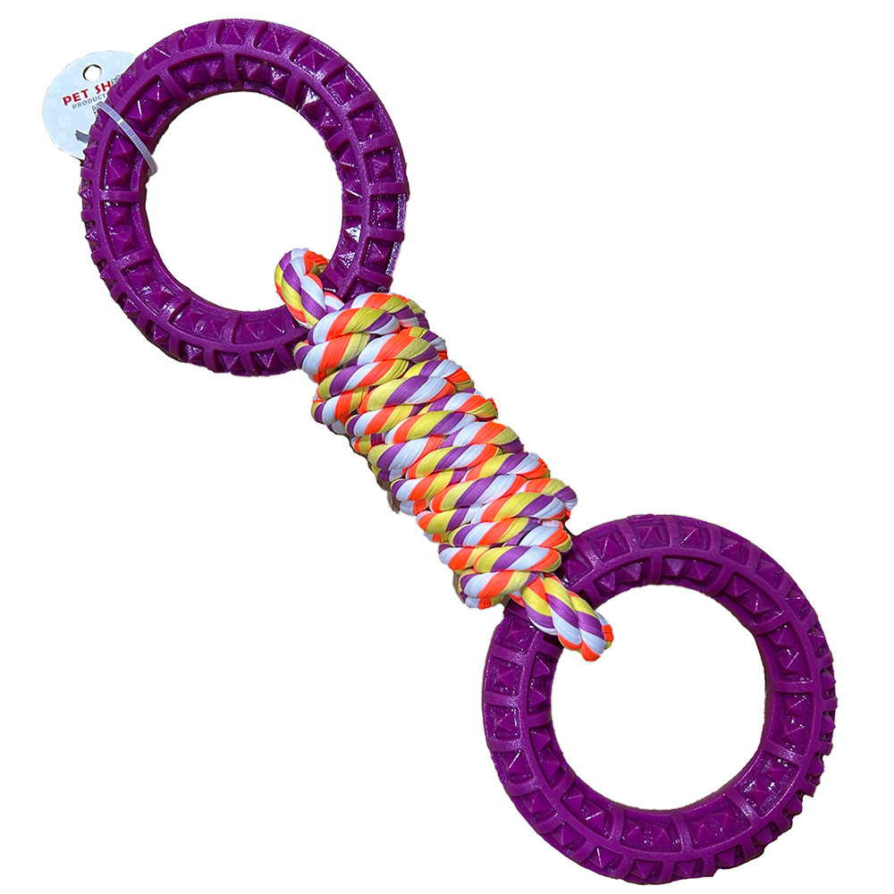 Dog Braided Rope Tug Toy with TPR Rings, Non-Toxic Pet Toy