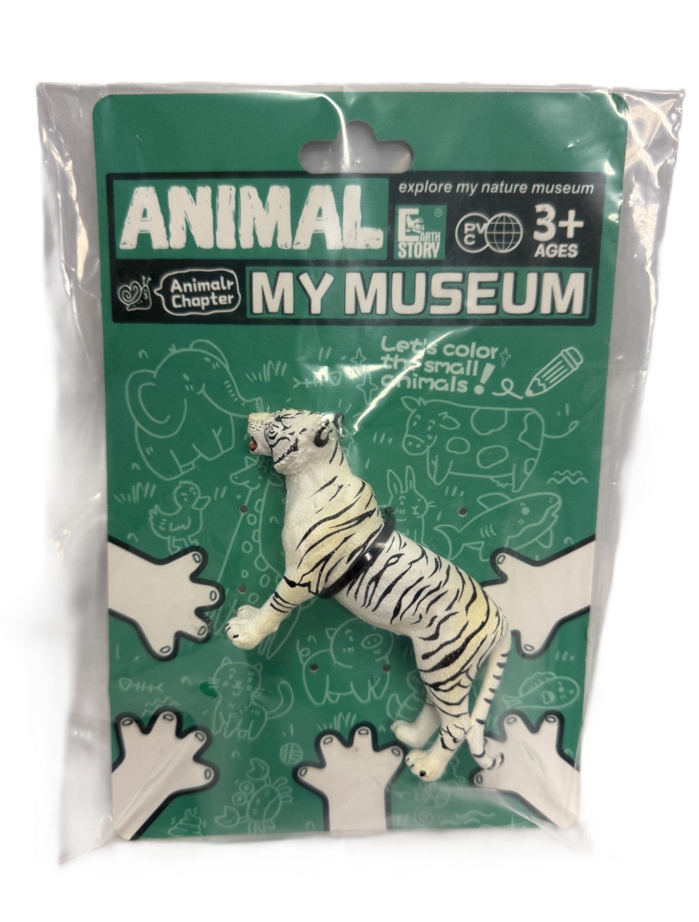 Plastic White Tiger on Card 5.5"