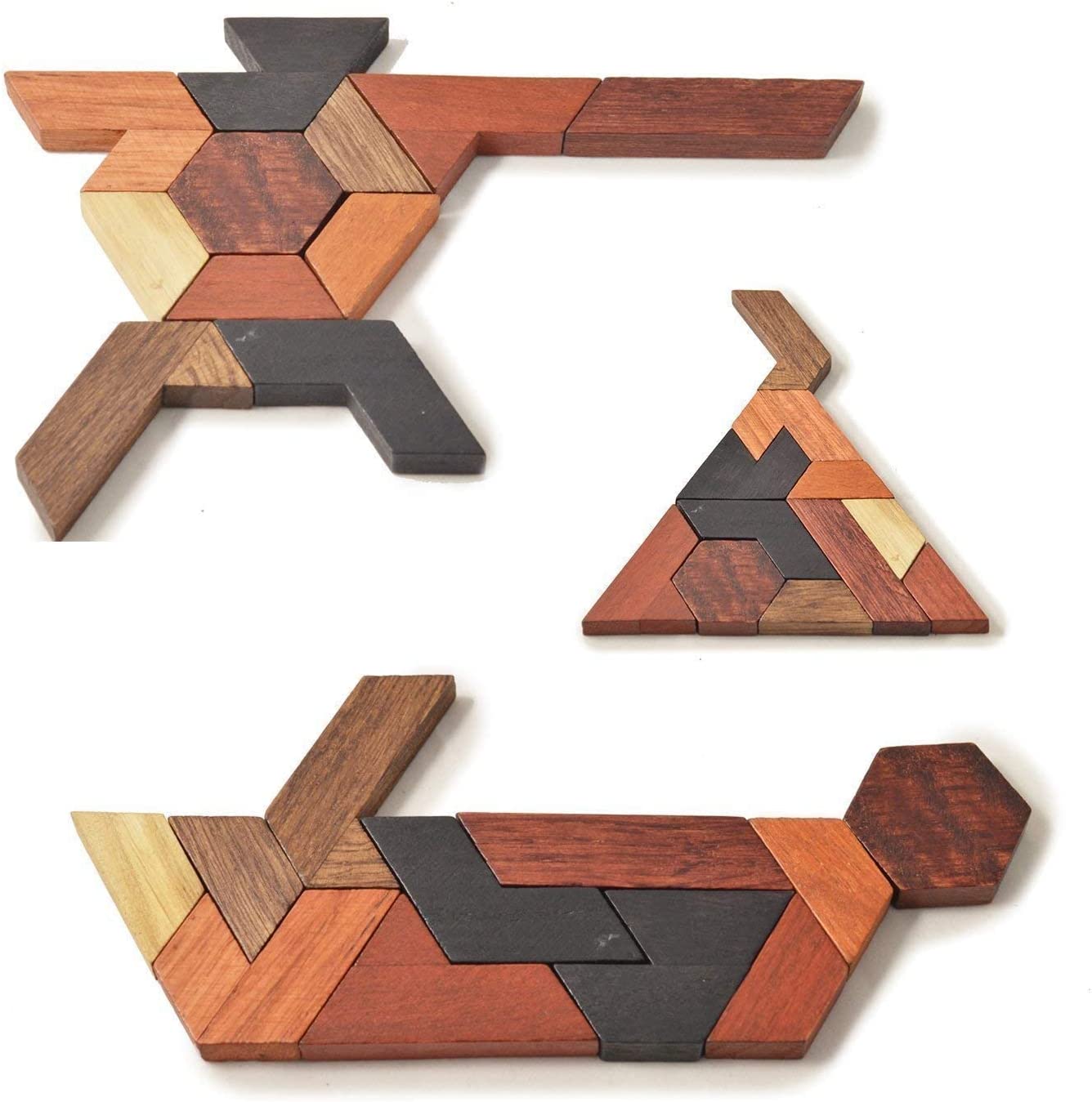 Hexagon Tangram Wooden Puzzle for Kids and Adults 11pcs