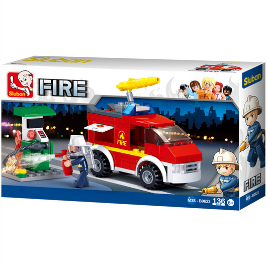 Small Fire Truck and Oil Station Building Brick Kit (136 Pcs)