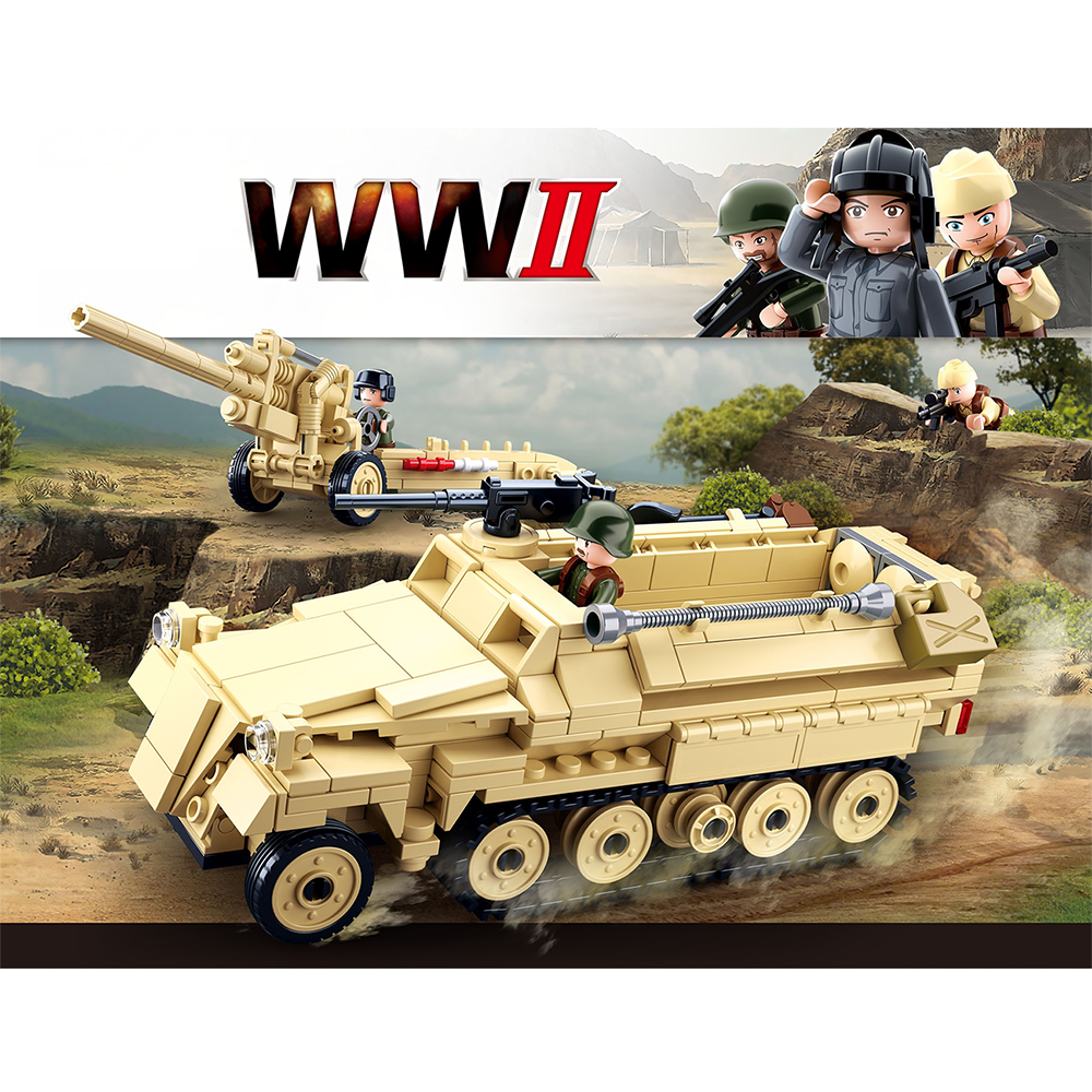 WWII SD.KFZ. 251 Half-Track K18 105mm Cannon Building Brick Kit WWII SD.KFZ. 251 Half-Track K18 105mm Cannon Building Brick Kit