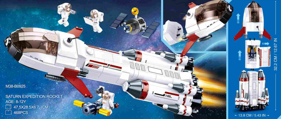 Saturn Space Expedition Rocket Building Brick Kit (468 pcs)