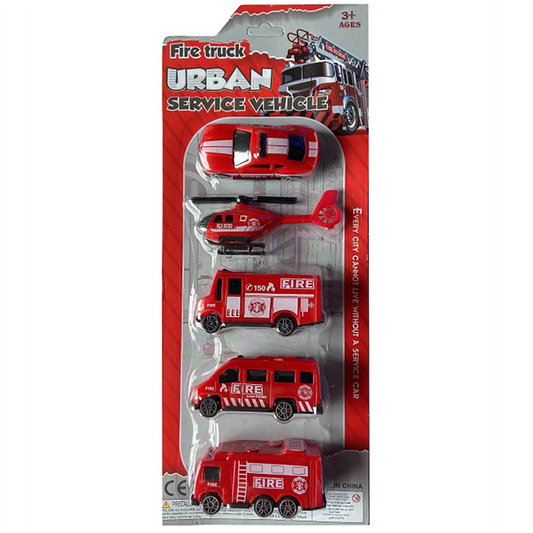 Set of 5 Die-Cast Fire Vehicles in Peggable Retail Box