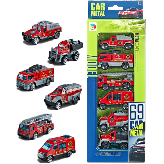 Set of 6 Die-Cast Fire Vehicles in Peggable Retail Box