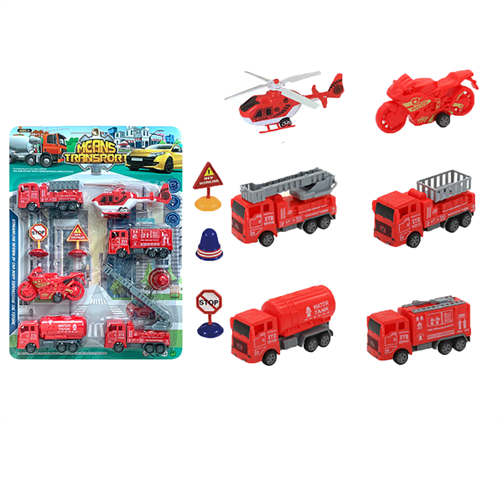 Set of 6 Fire Vehicles with Sign Accessories