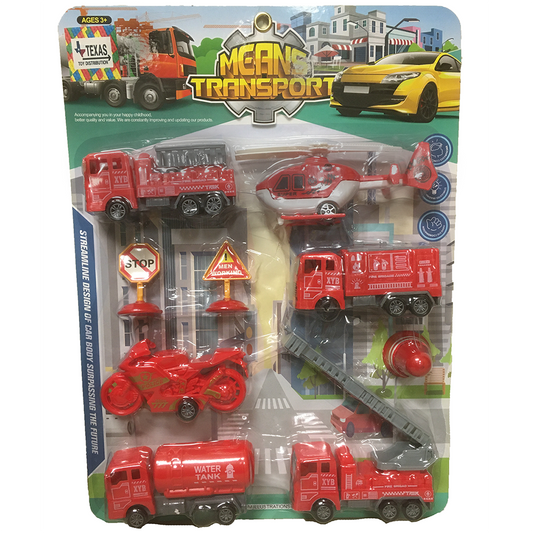 Set of 6 Fire Vehicles with Sign Accessories