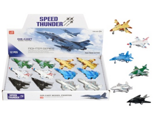 Die-Cast Small Military Fighter Jets, x12 Unit Display Box